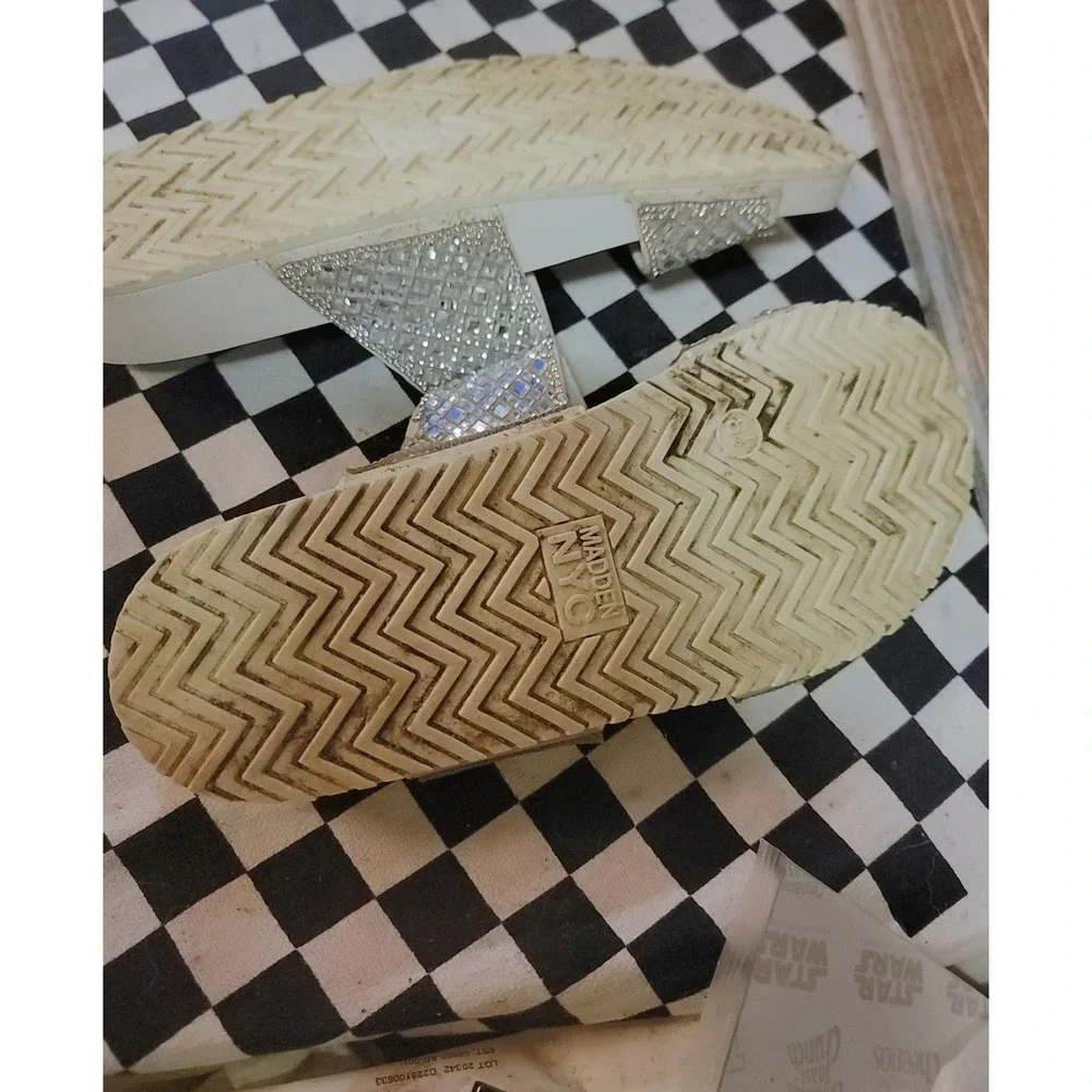 Madden NYC Women's Rhinestone Double Buckle Slide Sandals White Size 8.5